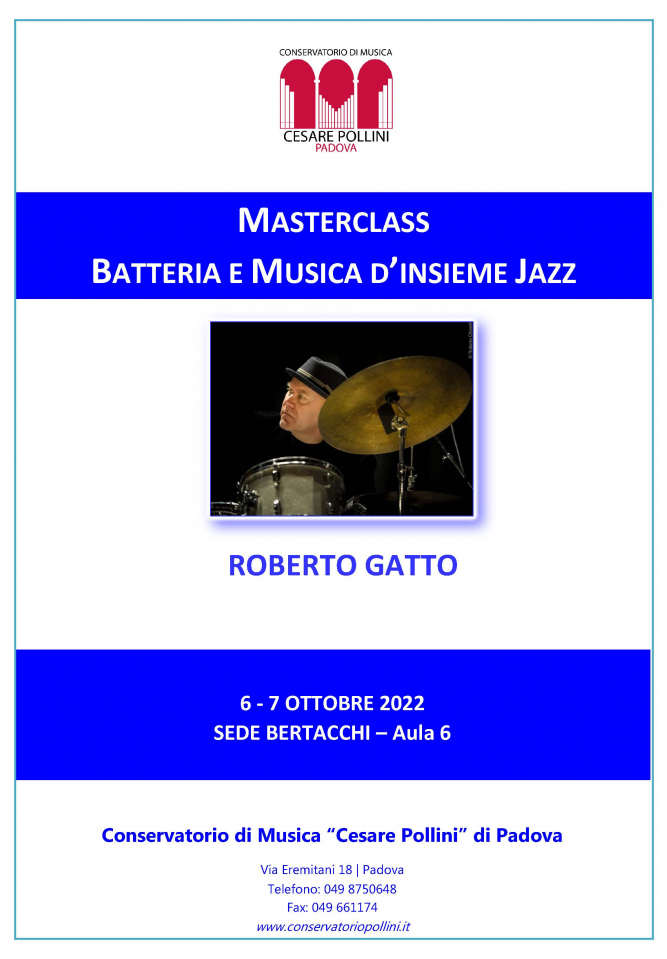 Masterclass di Batteria e Musica d'Insieme jazz con Roberto Gatto