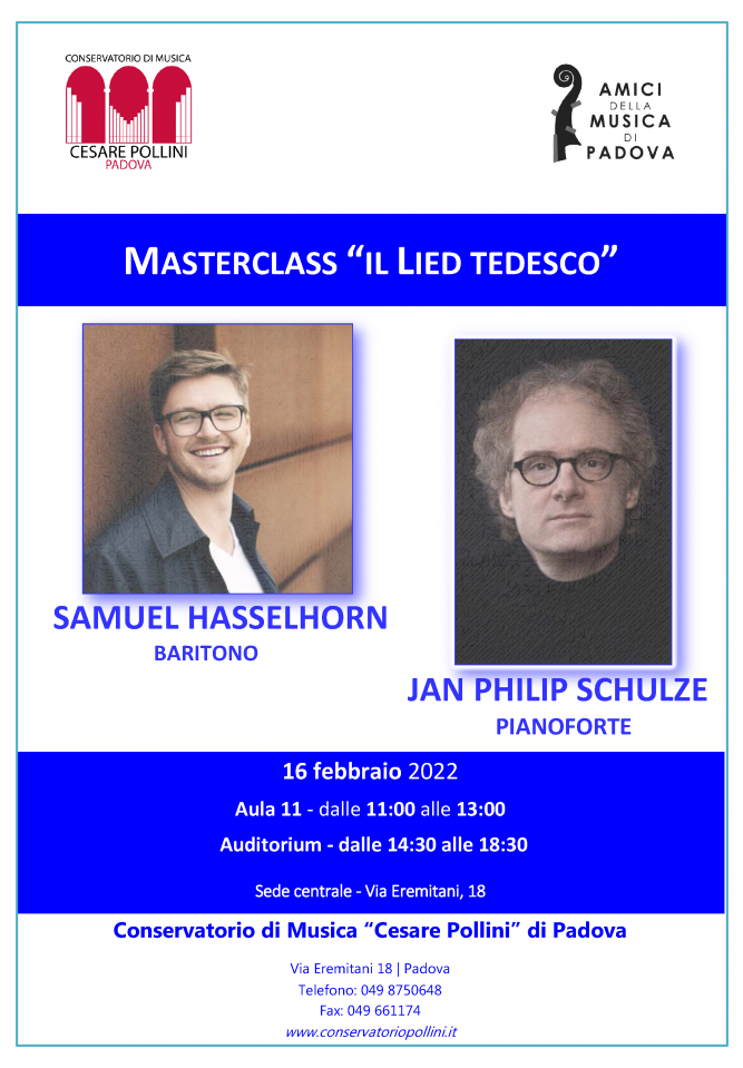 Masterclass di Canto con Samuel Hasselhorn (baritono) e Jan Philip Schulze (pianoforte)